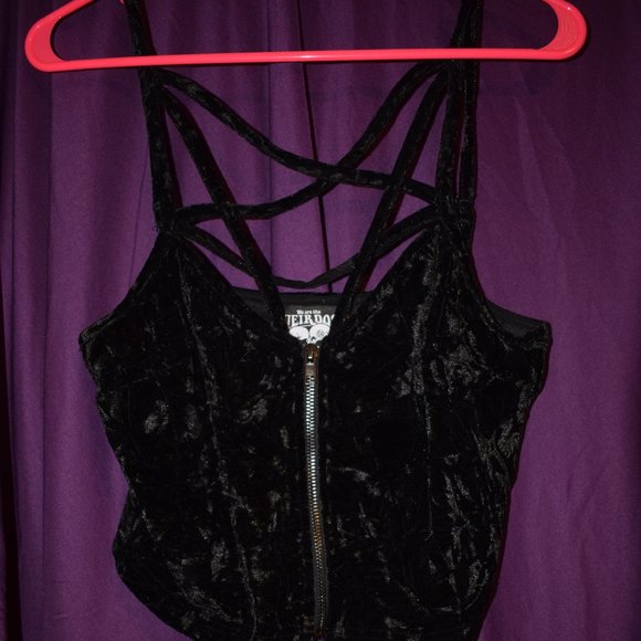 Killstar Tops - Killstar velvet pentagram crop top